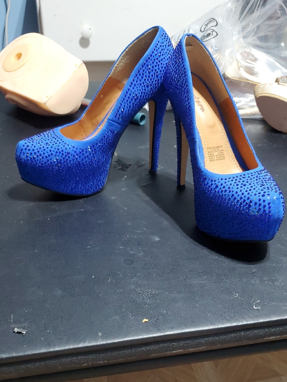 Stunning Cobalt Blue Rhinestone Platform Pumps - Women